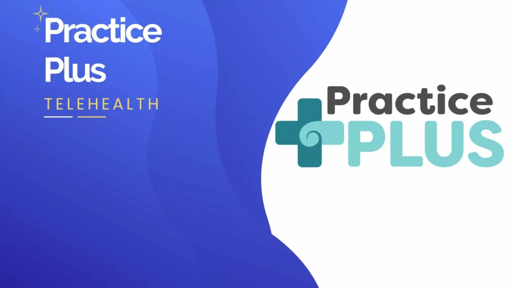 Practice Plus Telehealth logo with a teal cross and spiral design.