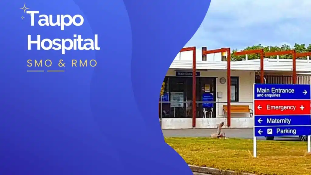 Taupo Hospital entrance with directional sign for Emergency, Maternity, and Parking